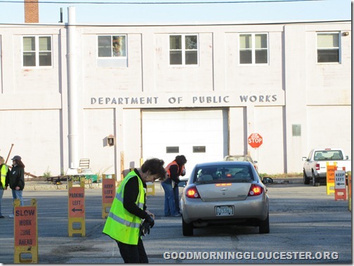 Working volunteers on Recycle Day, Gloucester many citizens dropping off things.. Good Job