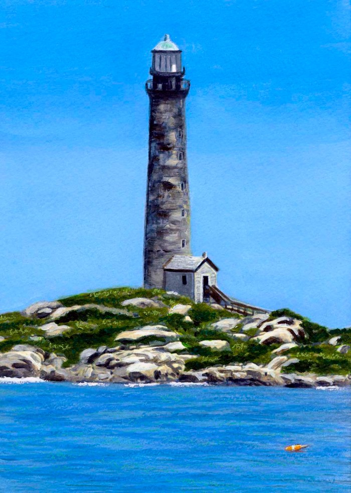 Painting of one of the twin lights on Thacher Island