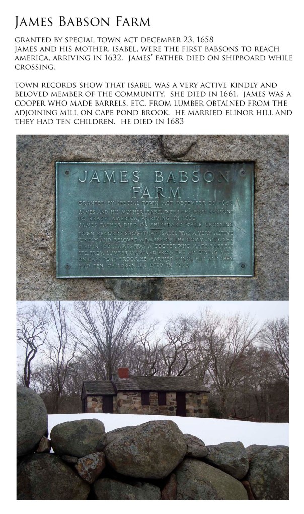 photos of James Babson Farm Cooperage and historical marker