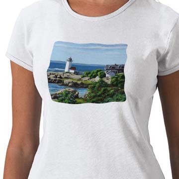 Annisquam Light T-Shirt Painting of Annisquam Lighthouse on a woman's t-shirt