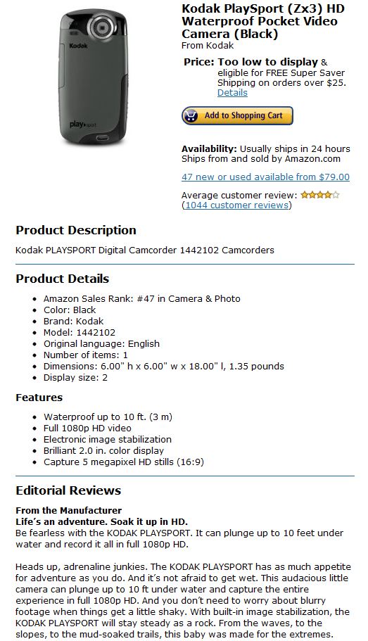 Kodak Playsport ZX3 Refurbished 