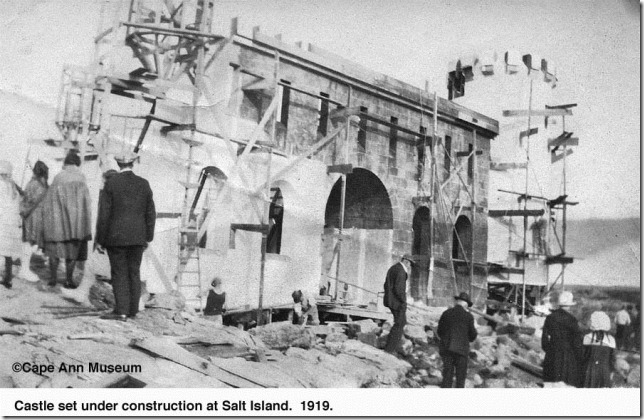 salt island 1919.  constructing the set for movie serial "bride 13".  myrtle cameron collection.