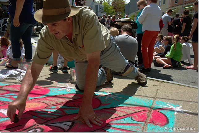 Tom Garrity doing sidewalk chalk at at the "Motif #1 Day" festival, held on May 18, 2013 in Rockport, Mass. Tom is a resident of Rockport.