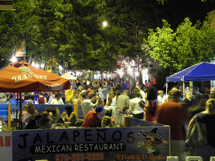 Even after dark, the street is packed. Here is my neighbor Jalapenos Mexican Restaurant. Always busy and always tasty. All the restaurants serve late.
