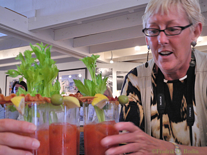 Gallery owner EJ hosted the contest, delivering eight rounds of interesting Bloody Marys to the five judges. Of course we only sipped each one for evaluation, except for the one we really liked!