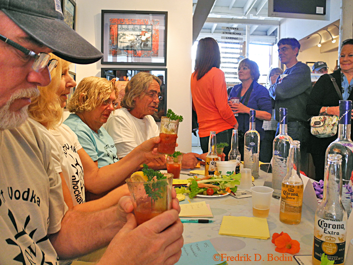 Judges carefully rated each cocktail based on taste, presentation, originality, and garnish. When the points were added up, we had winners for 1st, 2nd, and 3rd place. All contestants did a great job. From L to R: James Eves, Karen Ristuben, Kathy Downer, and Ed Collard.
