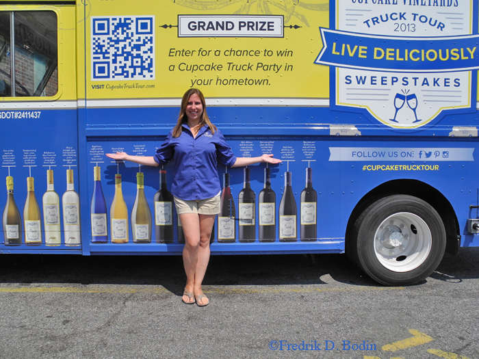 On a recent visit to the Liquor Locker in Gloucester, I parked next to this crazy truck. Inside, at 11am, there was a wine tasting. So I taste and talk to the young woman and man serving. They work for Cupcake Vinyards, and travel around the USA in the Cupcake truck promoting their wines. It turns out that Ilisa Cohen and Matt Peaslee are partners, and have a dream job, on the company dime.