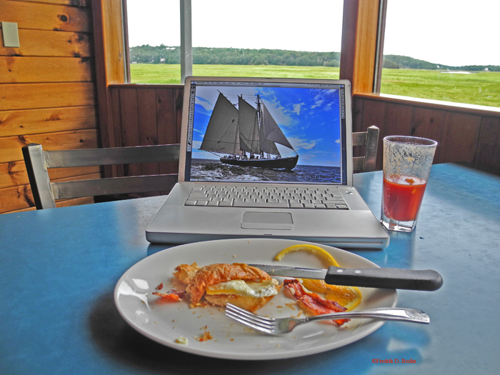I went to Sudbay Motors in Gloucester for a scheduled oil change, I was in a mood for something different from their free wi-fi, free coffee, free juice, and free  snacks. But I really like the the salesmen who work there, especially Dale and Fred. So I asked one of the service managers if I could get a lift to Lobsta Land for breakfast, just up the road, and he chauffeured  me himself. I ate at a table in the lounge area, with a great view of the marsh. I ordered the egg and bacon sandwich on a croissant and a Bloody Mary w/o the high octane ingredient. Then I did some editing on my laptop, and before I knew it, my limo returned to fetch me. Best servicing ever! http://www.lobstalandrestaurant.com/home.html