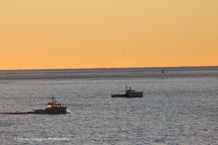 September 18, 2013 lobster boats going out at Sunrise