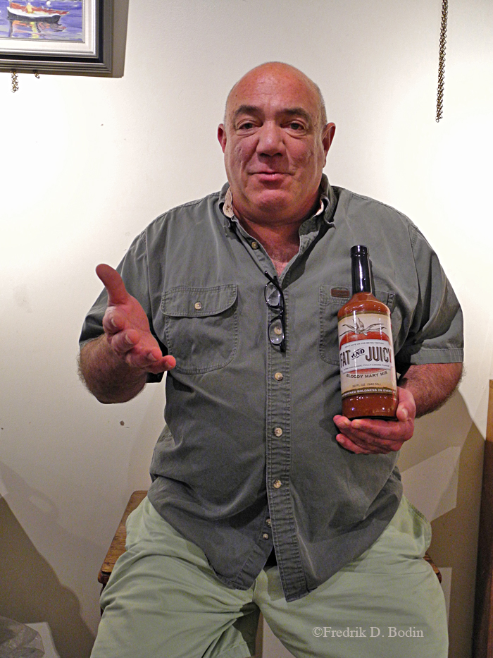 You know the EJ Khan/Good Morning Gloucester Bloody Mary contest tomorrow, Sunday 9/15/13 at 9:30am, but something special just happened. FOB Toby Pett had just read my post on GMG asking where I could buy "Fat & Juicy" Bloody Mary mix. He walked in, handed me the quart bottle, but I didn't let him leave without a big handshake and a photo. Good shit happens here a lot. It's all GMG and Gloucester.