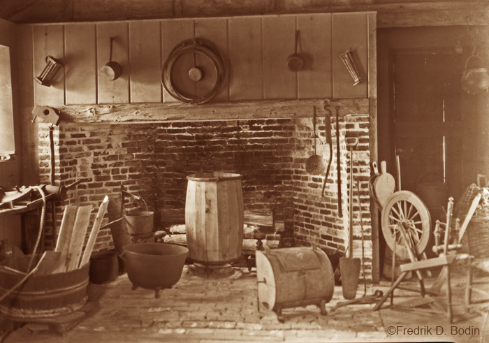 This is the interior of the Babson Cooperage in July of 1935. Looking at the household implements, you wonder what some of them were used for. I believe this was part of the original Babson House, the kitchen.