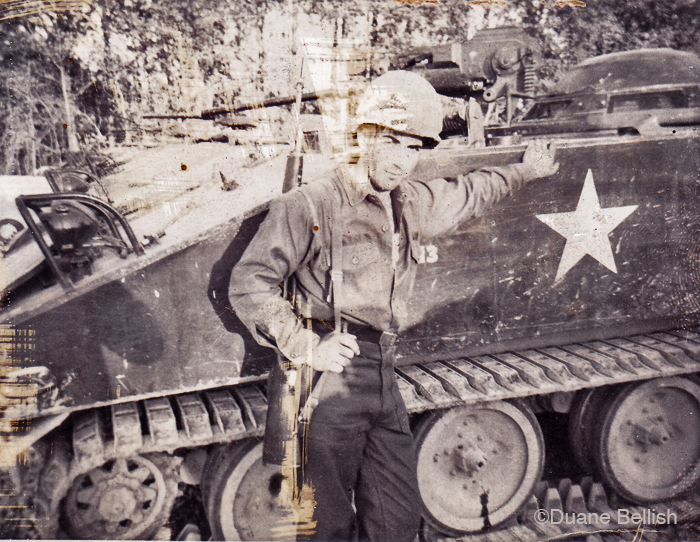 So just to wrap this up, here is Duane in basic training in '69 at Fort Knox, TN. He's standing next to a 114 amphibious personnel carrier. His Chippawa name is " Wind in His Tail." I wish Duane and Sandy a fair wind, and smooth sailing. After being here for one day, they said to me: "I think we could live here." I sincerely hope so. 