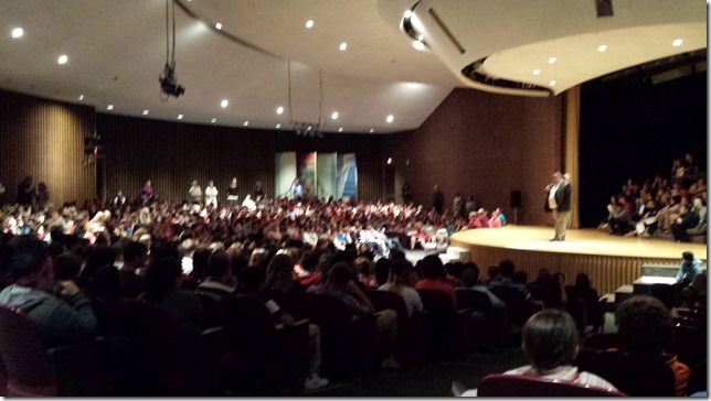 Rick Doucette at an O'Maley Innovation Middle School Assembly