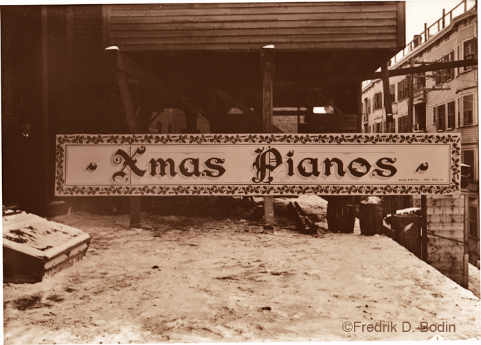 The holidays are coming on quickly, and today Peggy Russell from the POP Gallery spruced up my front windows to be more seasonally festive. This sign painter's shop, Browne & Mitchell, was getting it's custom signs ready for delivery. I think they were located in Beverly or Salem.