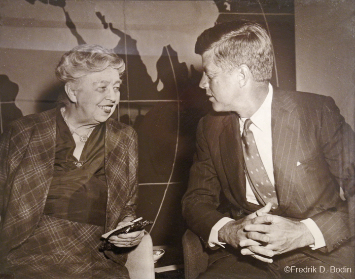 Former First Lady Eleanor Roosevelt and President Kennedy at the United Nations. She was the US Representative to the UN from 1946 - 1953.