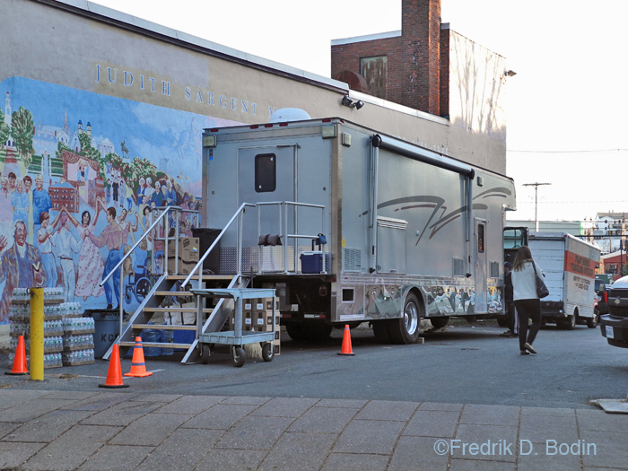 In talking to Hillary, I pointed out the truck across the street in Palazola's parking lot. "Is that the Chow Wagon?" I asked. Turns out, it's the "Snack Wagon." They serve water, coffee, sandwiches, and other snacks. The real chow is served at Sugar Magnolia's, which HBO has rented.