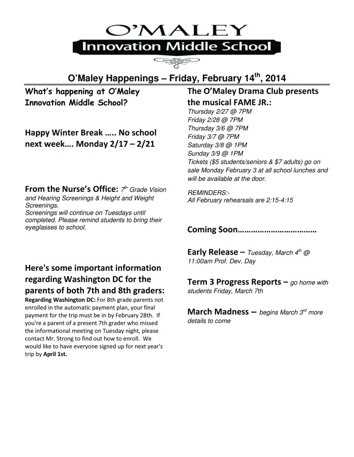 Microsoft Word - O'Maley Happenings - February 14, 2014