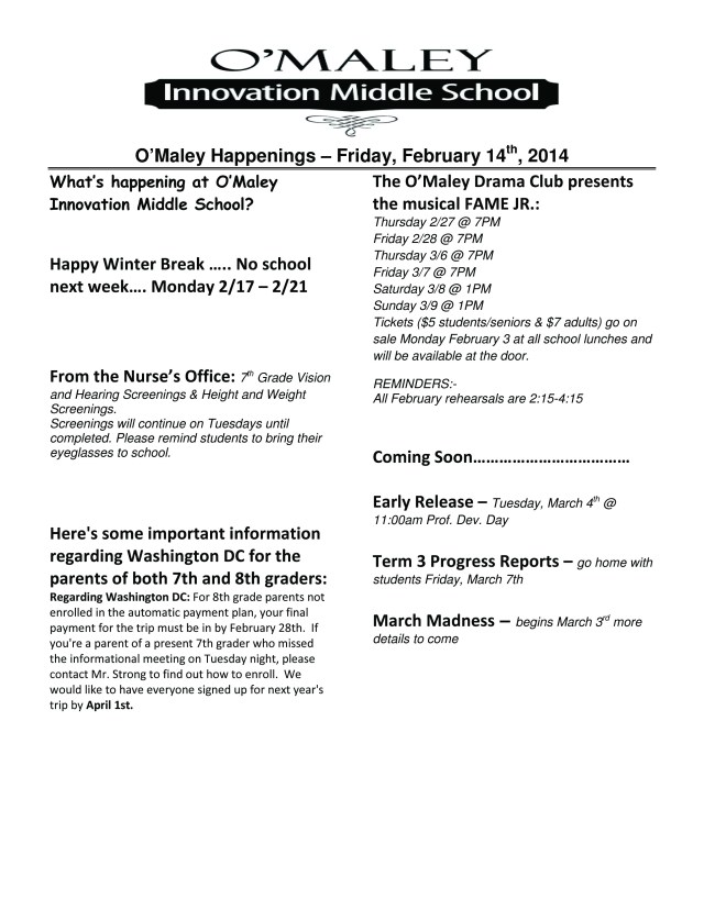 Microsoft Word - O'Maley Happenings - February 14, 2014