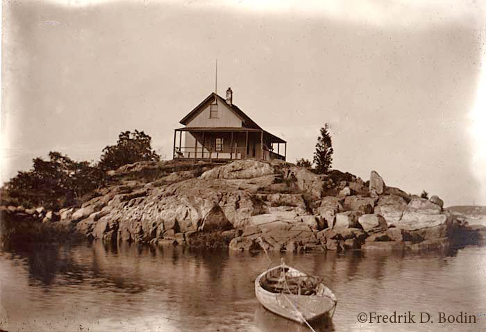 Here's a cottage on Merchant’s Island about 1900, with a moored dory with fish traps. A few hardy summer residents of Merchants have visited the gallery. I noticed they frequently looked outside at the weather. That's understandable - it's a long row home.