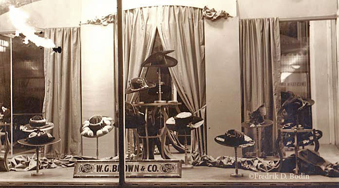 W. G. Brown department store was located at 186 and 188 Main Street in downtown Gloucester. It was touted as the largest dry goods store this side of Lynn. The W. G. Brown building today is called Brown's Mall and stands across the street from the Gloucester District Court and Police Station. Dry goods stores carry textiles and household items other that those in hardware and grocery stores.