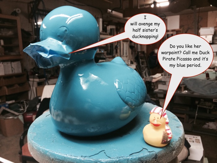 Rubber Duck's larger half sister had just finished reading "Lonesome Dove" when she found out her baby sister had been kidnapped. She really thinks now that she is that Blue Duck. The meanest half breed this side of the Pecos who would fillet you if you looked at her funny. 