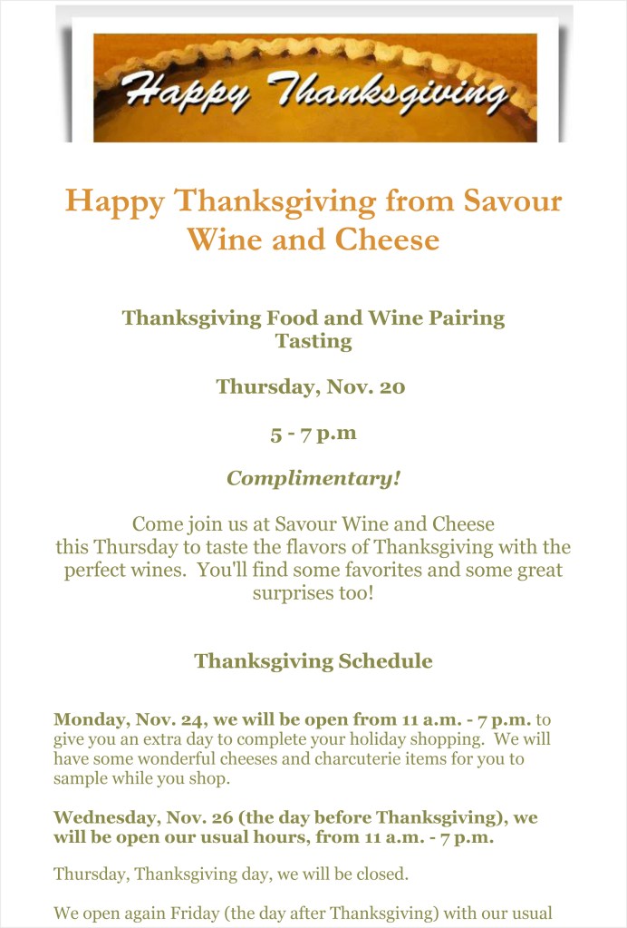 Happy Thanksgiving from Savour Wine and Cheese-1