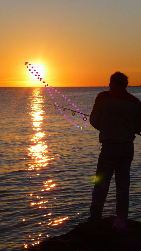 This is the analemma as seen from the Shores of Cape Ann. Our sunrise tomorrow is that little yellow ball at the bottom of the figure eight. The blue ball marks New Year's Day when we celebrate that the sun really has made the turn so we jump in the harbor.