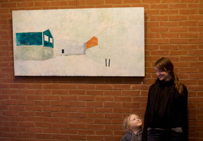 Artist Erin Luman and her daughter Hazel at the library