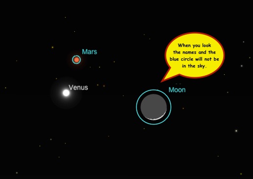 Look to the right of where the sun set and Venus will be blazing. Mars up and sliver of moon to the right.