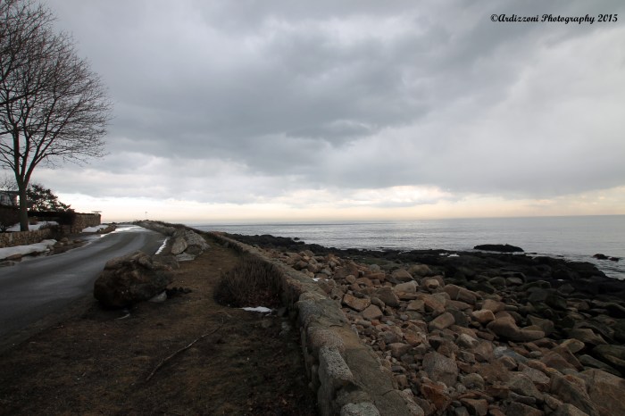 March 17, 2015 curve of Shore Road before the rain