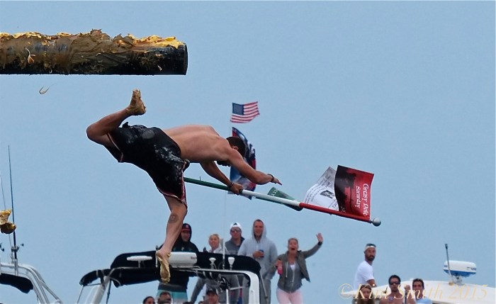 Joey Dasilva Saturday Greasy Pole Champion 2015 ©Kim Smith