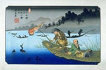 Keisai Elsen's print of Cormorant Fishing on the Nagara River, Japan