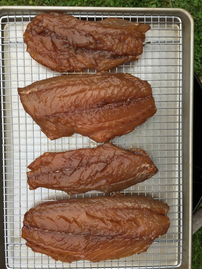 The perfect pellicle after a four hour brine then overnight on a ventilated rack in the fridge.