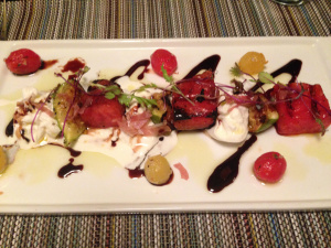Grilled Watermelon, Figs, Proscuitto and Burrata Cheese