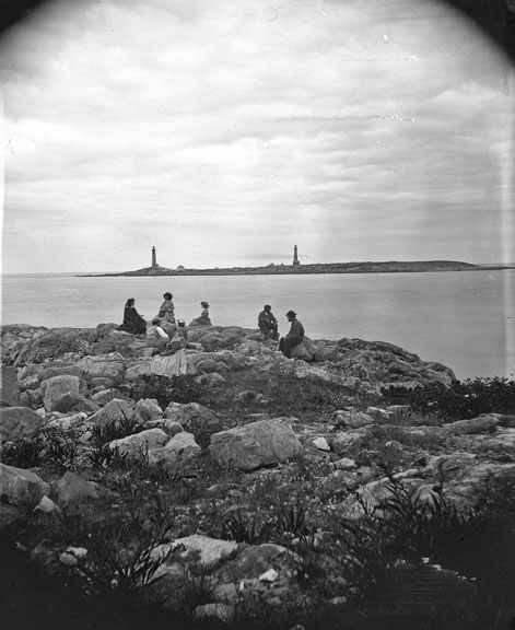 Twin Lights, Thatcher's Island from Brier Neck?  photo: John Heywood. c1864-6.  Benham Collection.