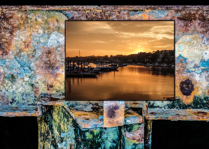 smith cove sunrise on rusted beam