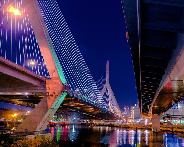 Leonard P. Zakim Bunker Hill Bridge. Part of "Big Dig" is the widest cable-stayed bridge in the world.