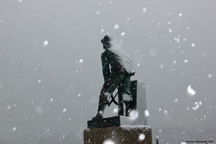 January 16, 2016 Man at the Wheel looking out during ocean effect snow