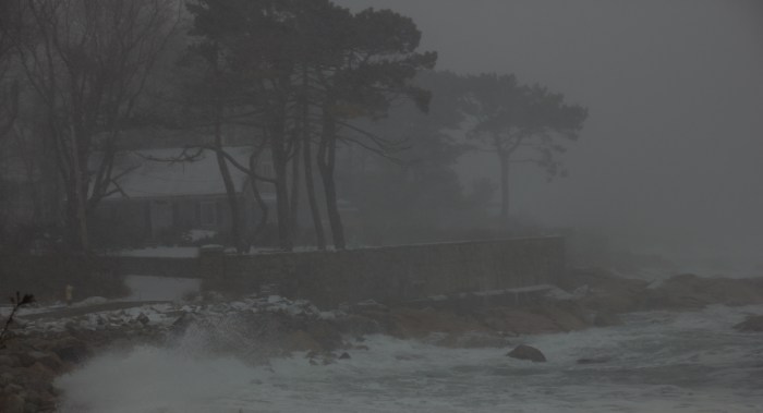February 8, 2016 Ocean coming up to Shore Road