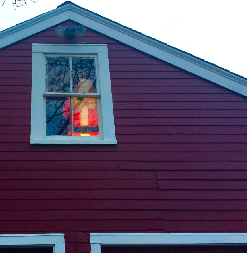 Creepy Santa Stays lit until wreaths are gone.
