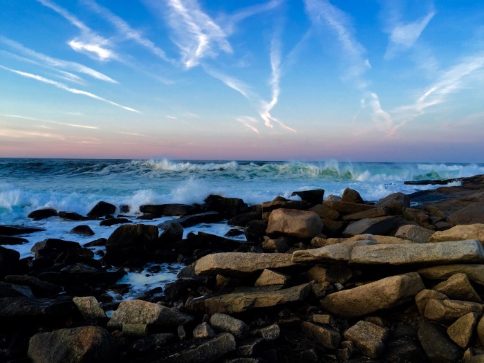 The wind died off before sunset but the waves kept rolling in. The cool thing about this shot is that I am pointing pretty much straight to Nova Scotia. All overnight flights from the USA if they are from Houston, Atlanta, New York, all over, funnel into the great circle route right up over Nova Scotia then down to London, Paris, Berlin and beyond. Or it is our government medicating us with mind control drugs using chemtrails.
