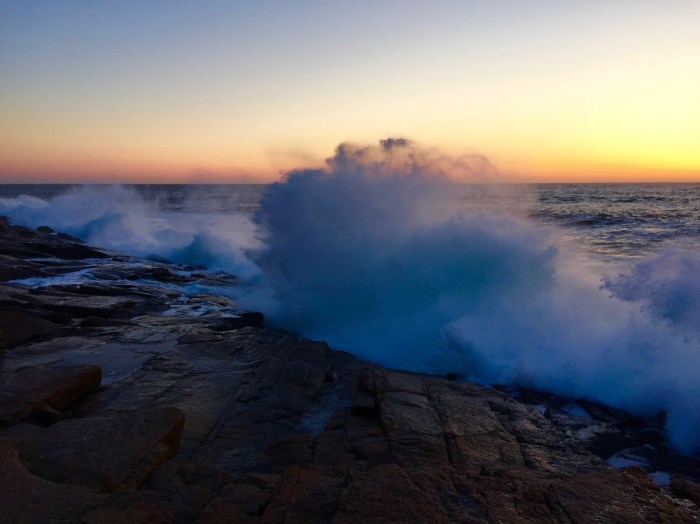 Just before sunrise this morning April 17, 2016. Still a little wind out of the north maintaining some decent waves. There is a low parked out on Bermuda counter clockwise pulling the Nova Scotia air down to us still. Moving east a bit slower than the weatherman thought.