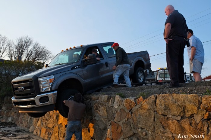 Truck Stuck over seawall copyright Kim Smith