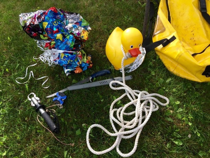 Even with no opposable thumbs Rubber Duck slew the balloons, sucked out the helium and pretended she was Donald Duck.