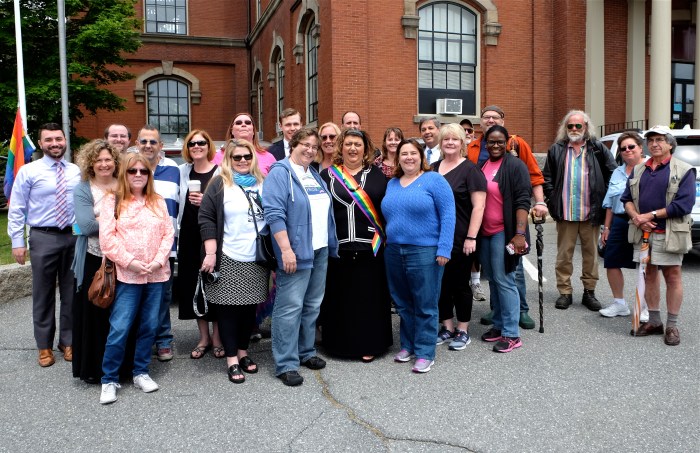 Rainbow flag raising City Hall Gloucester MA -1 copyright Kim Smith