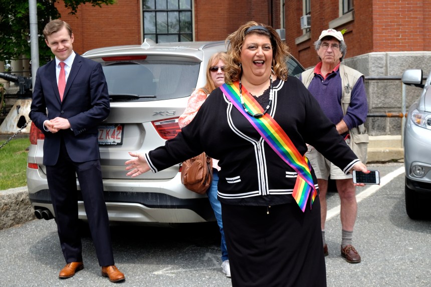Rainbow flag raising Gloucester Mayor Romeo Theken copyright Kim Smith