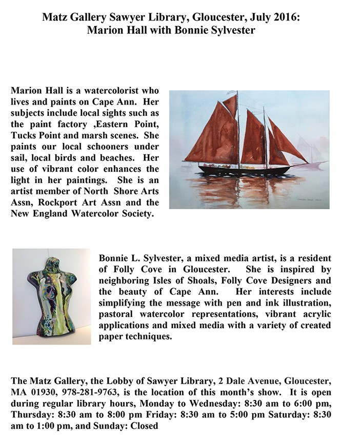 MRH Marion Hall and Bonnie Sylvester at Matz Gallery Sawyer Library 3.jpg