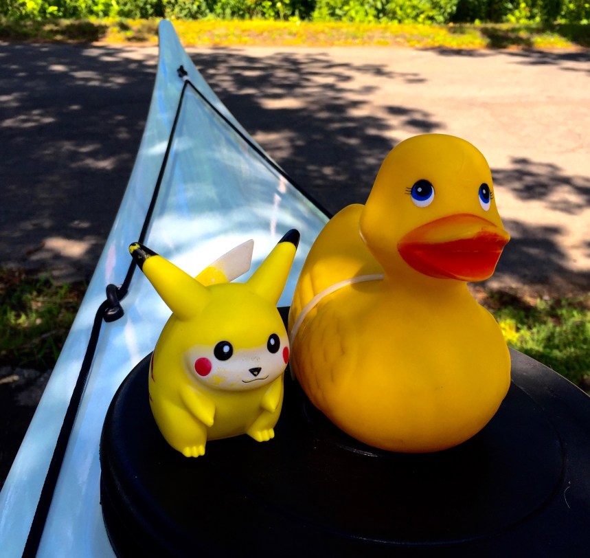 Rubber Duck: "You can't paddle any faster?" Pikachu: "Will there be any beer left?"