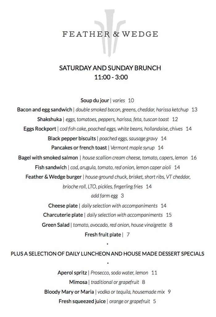 Standard Brunch Menu
