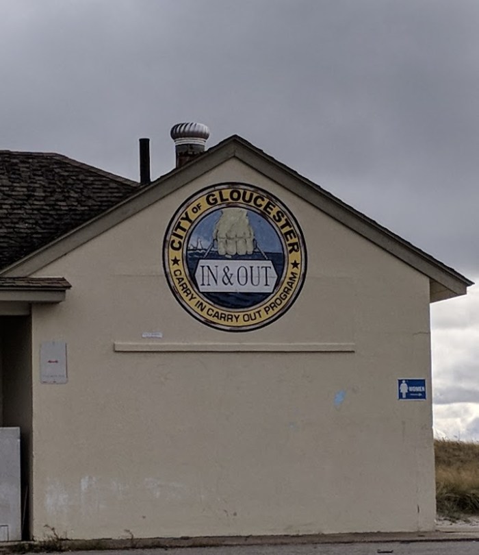 CONDITION BEFORE Good Harbor Beach Carry In Carry Out mural had faded. original by studiovo 2002 redone 2017 Jason Burroughs